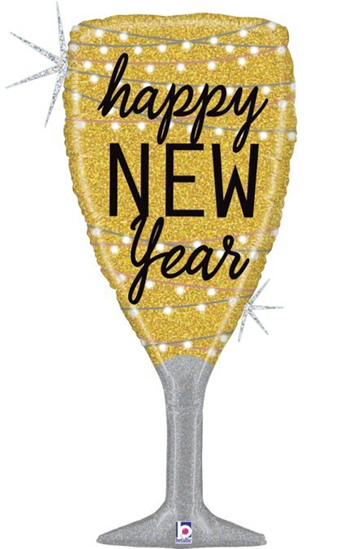 Gr (37''/94 см) Фигура, Бокал, Новогоднее шампанское, Золото, Голография, 1 шт.