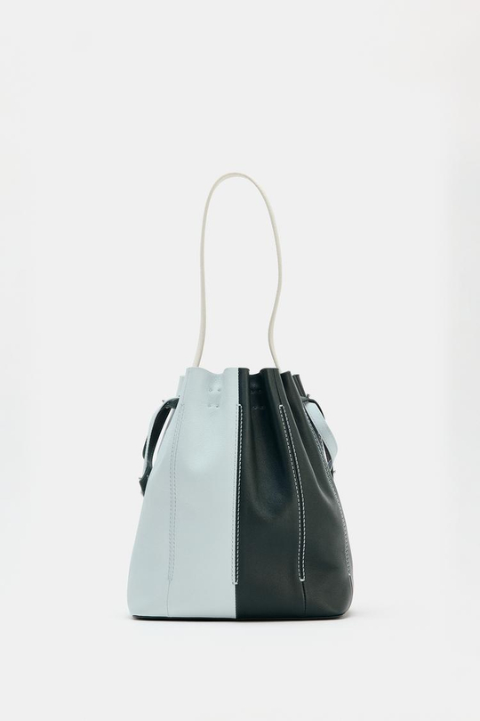 ZARA КОМБИНИРОВАННАЯ КОЖАНАЯ СУМКА, ЯРКО-СИНИЙ
