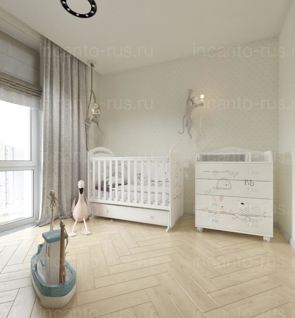 Кровать Incanto Pio Pio с ящиком, поперечный маятник, цвет белый