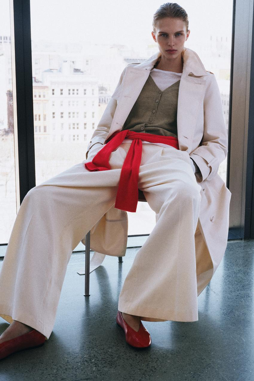 ZARA КОЖАНЫЕ БАЛЕТКИ, КРАСНЫЙ