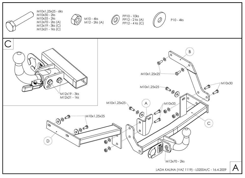 Фаркоп оцинкованный Galia L022C для Лада 4x4 Нива Урбан 2014-(паспорт и сертификат в комплекте)(без электрики)