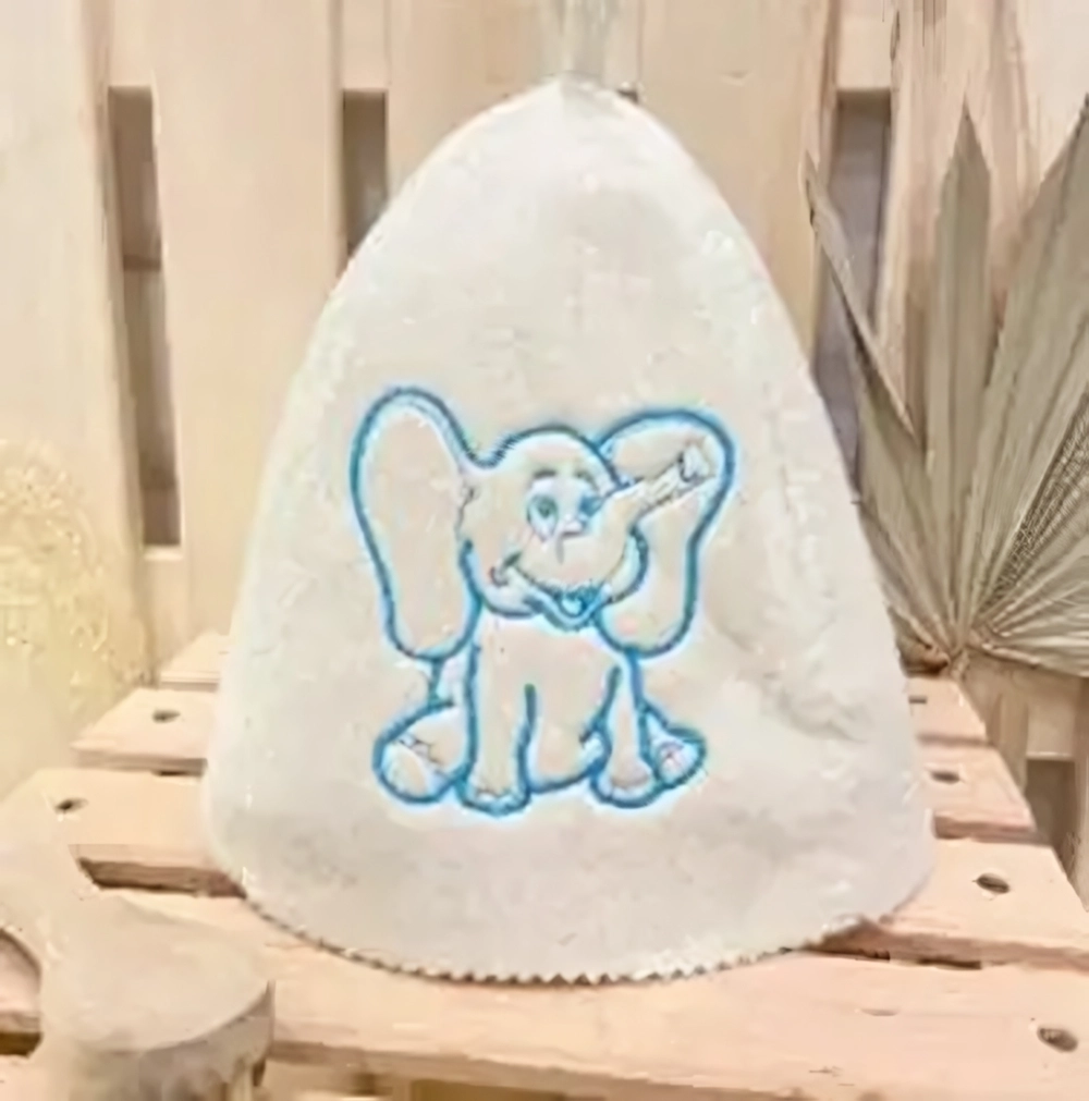 Шапка банная детская классическая с вышивкой «Слон», цвет белый, (без упаковки)