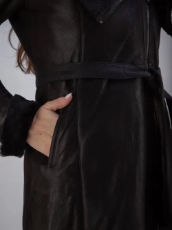 Дубленка женская натуральная длинная с капюшоном Турция