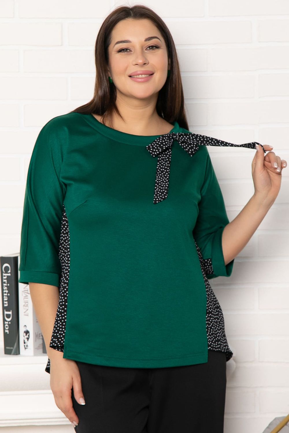 Блуза Федерика (изумрудно-черная) Б15001-18М LT Collection