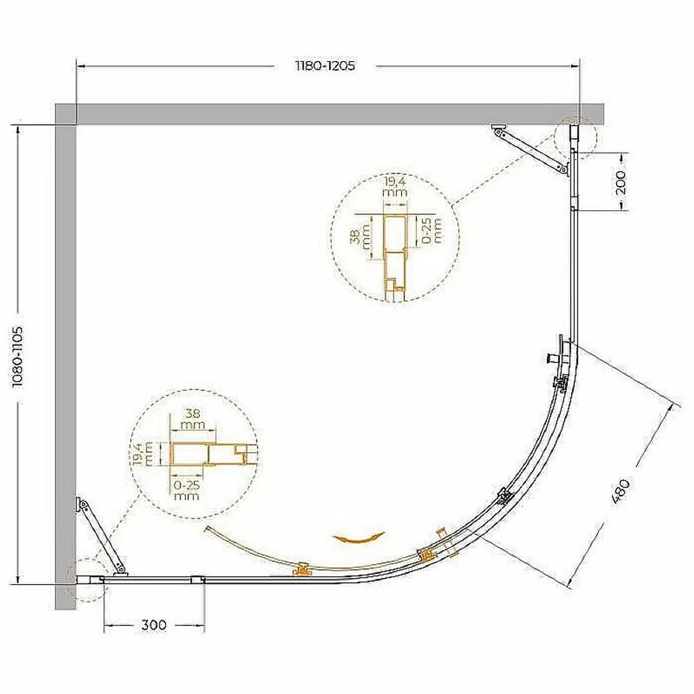 Душевой уголок Cezares Molveno 110x120 RH-11-120/110-C-BORO-IV стекло прозрачное/профиль золото брашированное