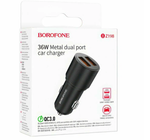 Автомобильный адаптер питания BOROFONE BZ19B 2USB 36W QC 3.0 (черный)