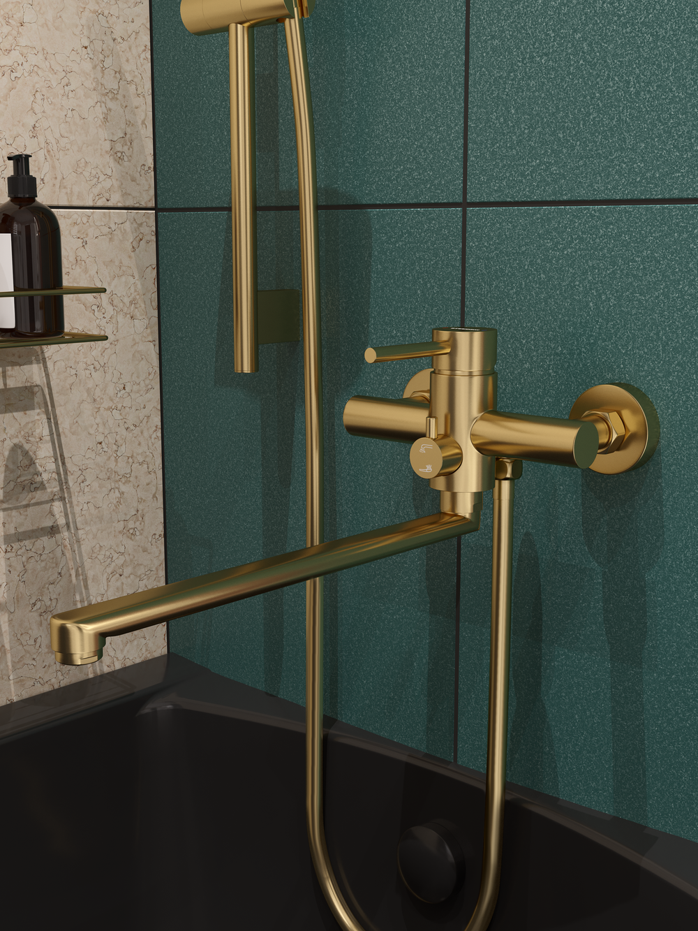 Смеситель с длинным изливом для ванны STWORKI Киркенес S45115GM матовое золото