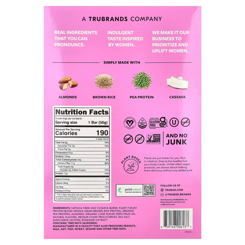 Trubar, протеиновый батончик на растительной основе, пончики, 12 батончиков по 50 г (1,76 унции)