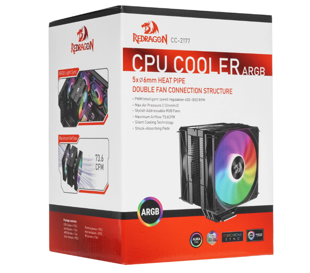 Кулер Redragon CC-2177 72262, башенный, для процессоров, с RGB-подсветкой