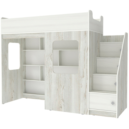 Кровать-чердак КарИВи Л-С604.3 75x175 Винтерберг Белое Дерево