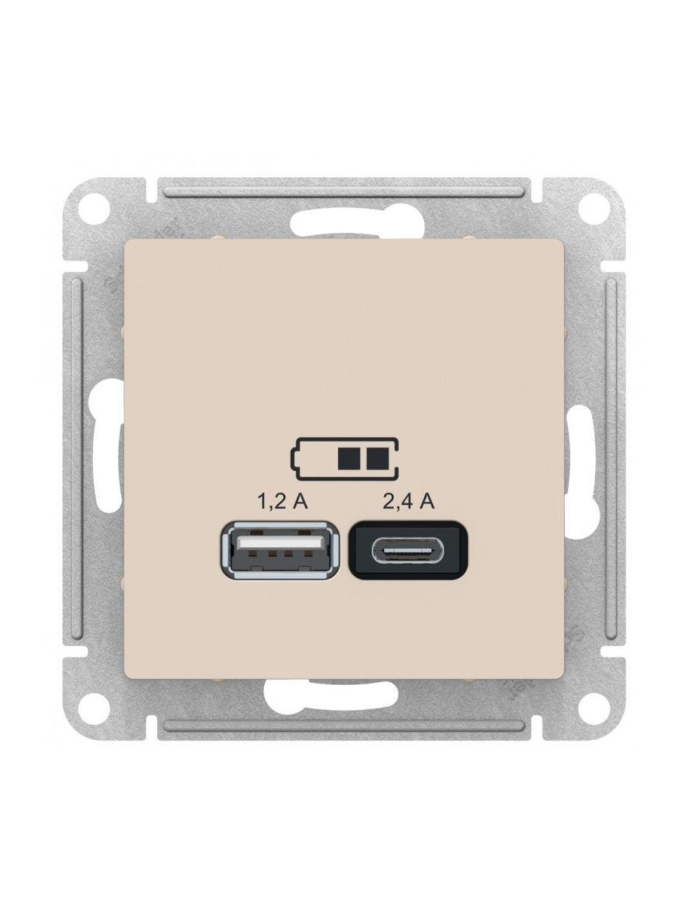 Розетка USB AtlasDesign тип A+C 5В/2.4А 2х5В/1.2А механизм беж. SE ATN000239