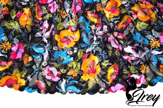 03-233 ОПТ Кружево эластичное 20 см, old school, черный/голубой/розовый/желтый/салатовый