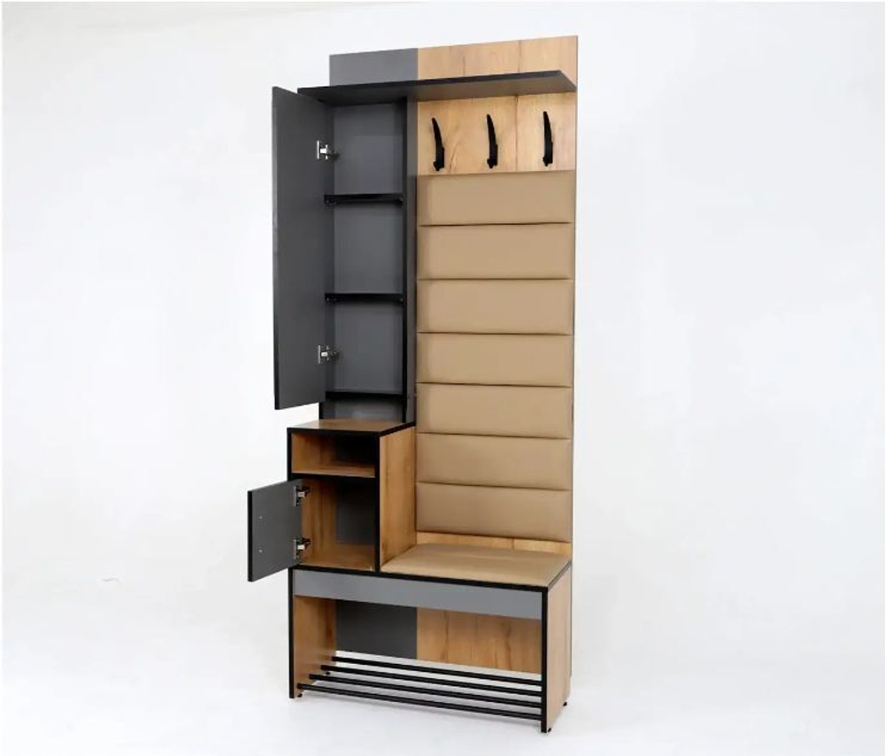 Прихожая с зеркалом комплект мебели Дуб Крафт Золотой/Темно Серый, Ольга Лофт 1, 80х35х200 см ИВАРУ