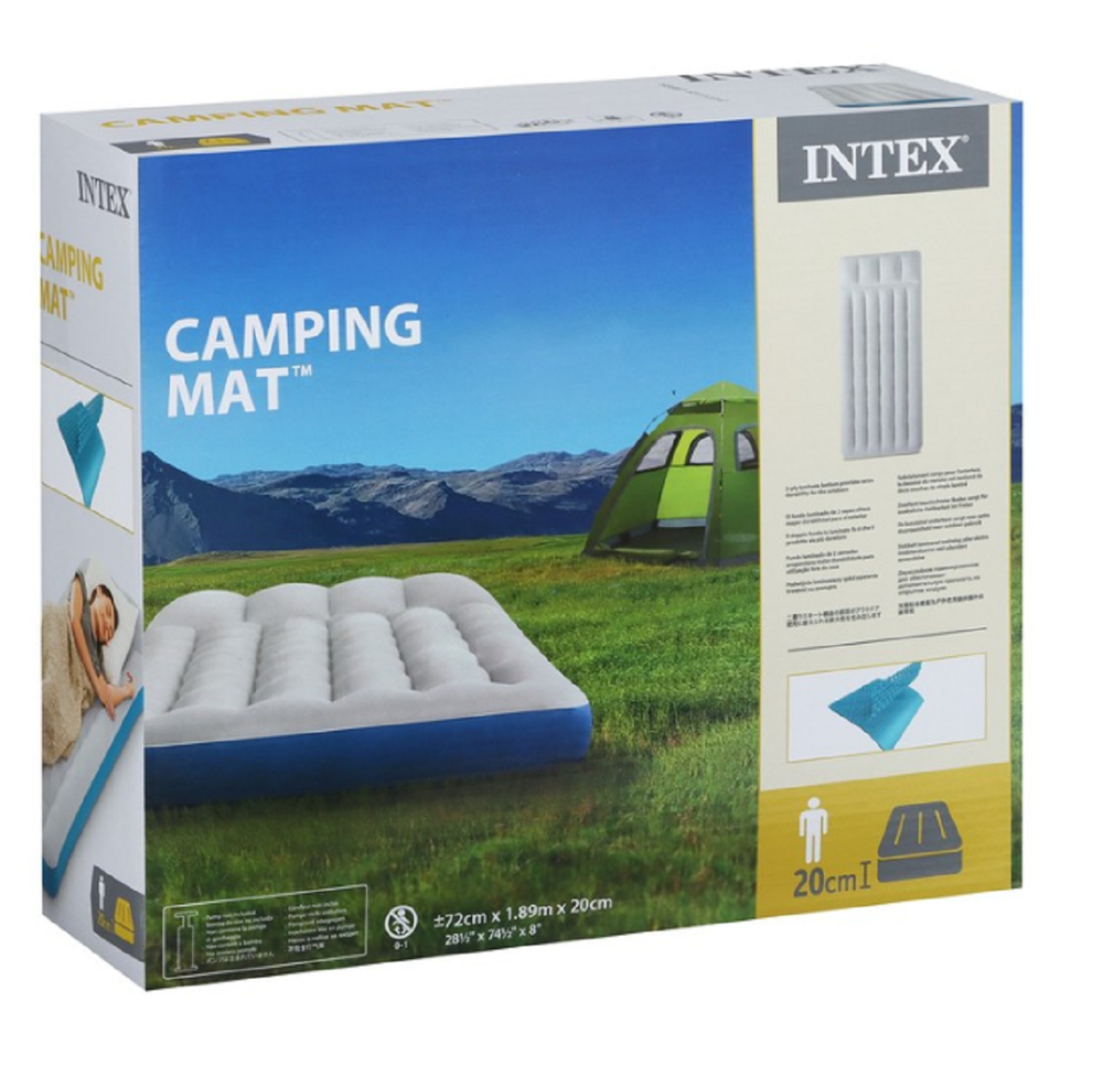 Мaтрас нaдувной Intex 67998 Camping Mat 189х127х24 см / Кoврик нaдувной Интeкс туристический велюровый в палатку для кемпинга и туризма