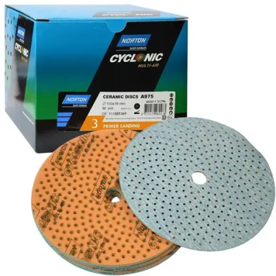 круг абразивный Р320-400 ОРАНЖЕВЫЙ 150мм средний CYCLONIC на поролоне MULTI-AIR A975 NORTON - 5 шт