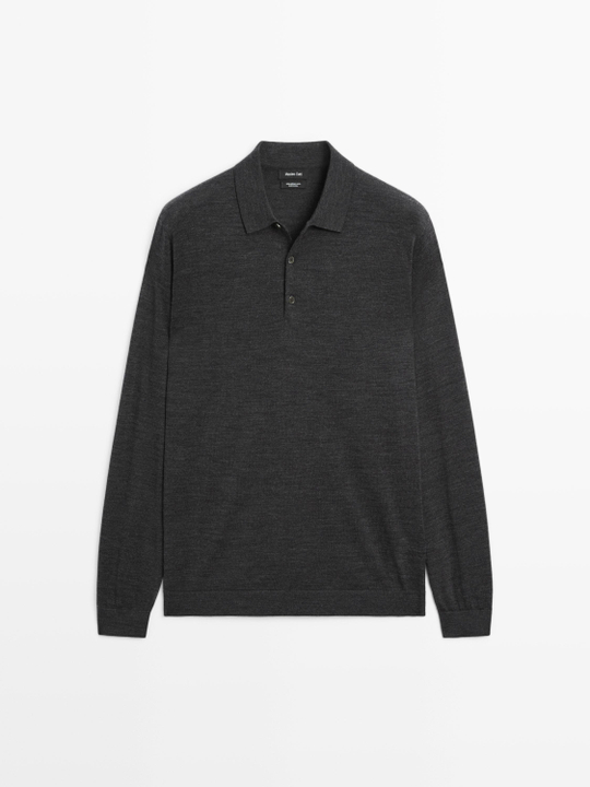 Massimo Dutti Трикотажное свитер поло из 100% мериносовой шерсти, маренго