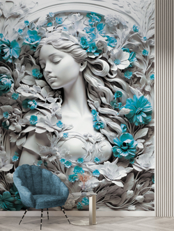 3D Фотообои барельеф девушка и цветы