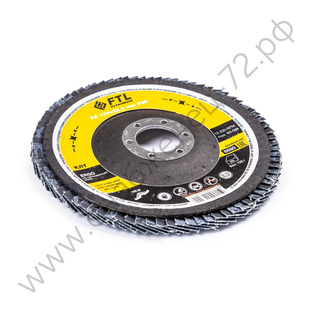 Круг лепестковый для шлифования по нержавеющей стали FTL Ergo 29 цирконий 125 х 22,2 мм P80
