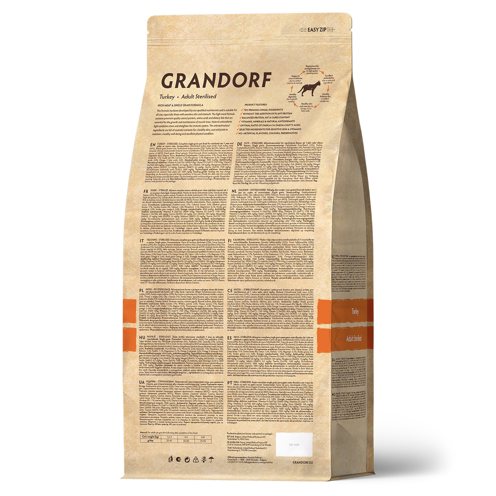 Grandorf Adult Sterilised Сухой корм для стерилизованных кошек с индейкой, 2 кг