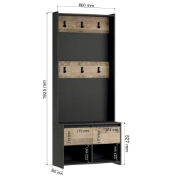 Вешалка Денвер, Графит, Дуб гранж песочный