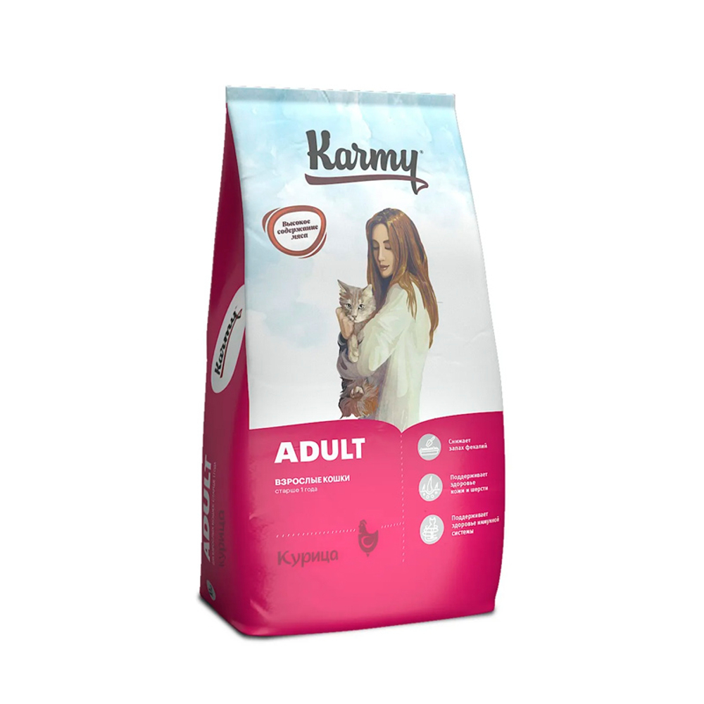 Сухой корм для взрослых кошек старше 1 года с Курицей Karmy Adult