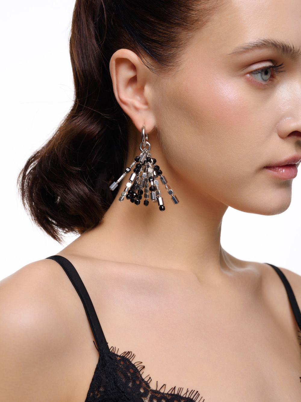 Серьги "Cub black globule" Silver