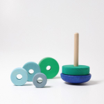 Деревянная пирамидка неваляшка "Сине -зеленая", 6 деталей