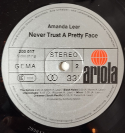 Винтажная виниловая пластинка LP Amanda Lear Never Trust A Pretty Face (Germany 1979) Black Holes