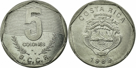 Коста-Рика 5 колонов, 1983 - 1989 Герб XF