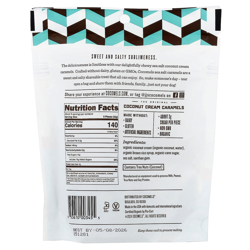 Cocomels, карамель с кокосовым кремом, морская соль, 99 г (3,5 унции)