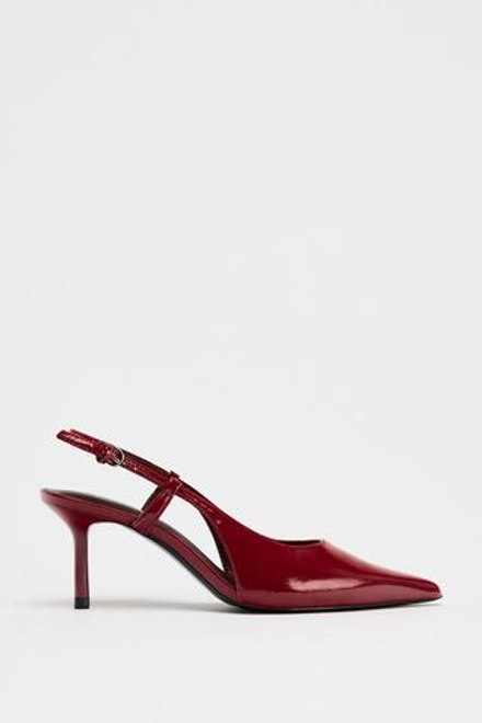 ZARA ЛАКИРОВАННЫЕ ТУФЛИ-МЮЛИ НА КАБЛУКЕ, КРАСНЫЙ