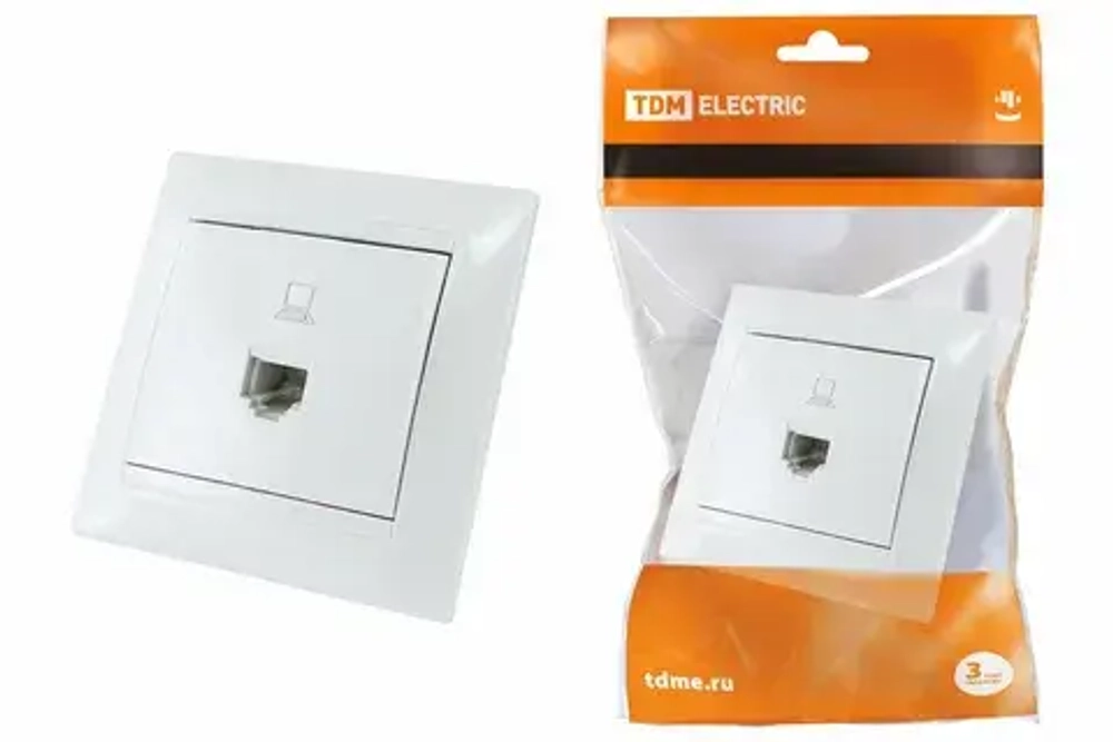 Розетка компьютерная RJ45 + ТФ (RJ11) IP20 белая "Валдай" TDM SQ1804-0015
