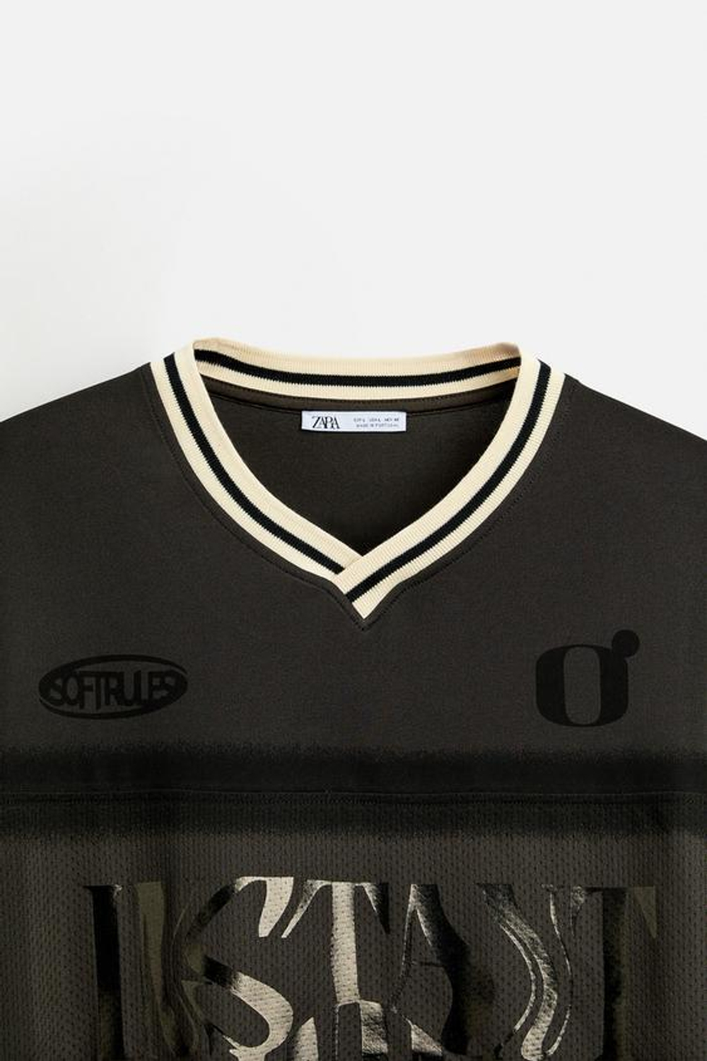ZARA ФУТБОЛКА В СТИЛЕ РЕТРО, ЧЕРНЫЙ