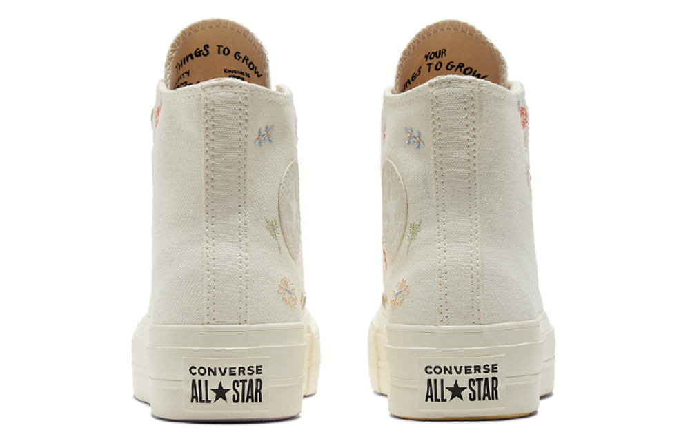 Converse All Star Lift Chuck Taylor Flower Embroidery Thick Bottom Anti-Slip Wear-Resistant Lightweight High Canvas Shoes Women's Rice White