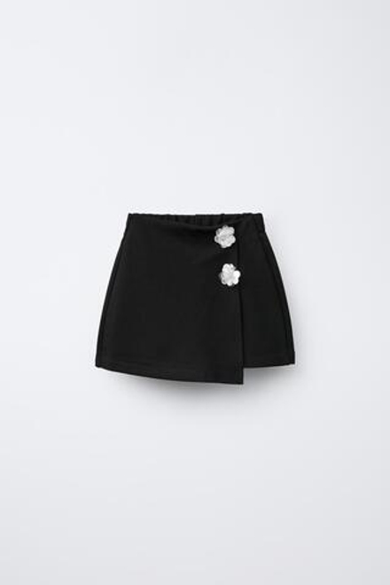 ZARA ЮБКА-ШОРТЫ С ЦВЕТОЧНЫМ ПРИНТОМ, ЧЕРНЫЙ