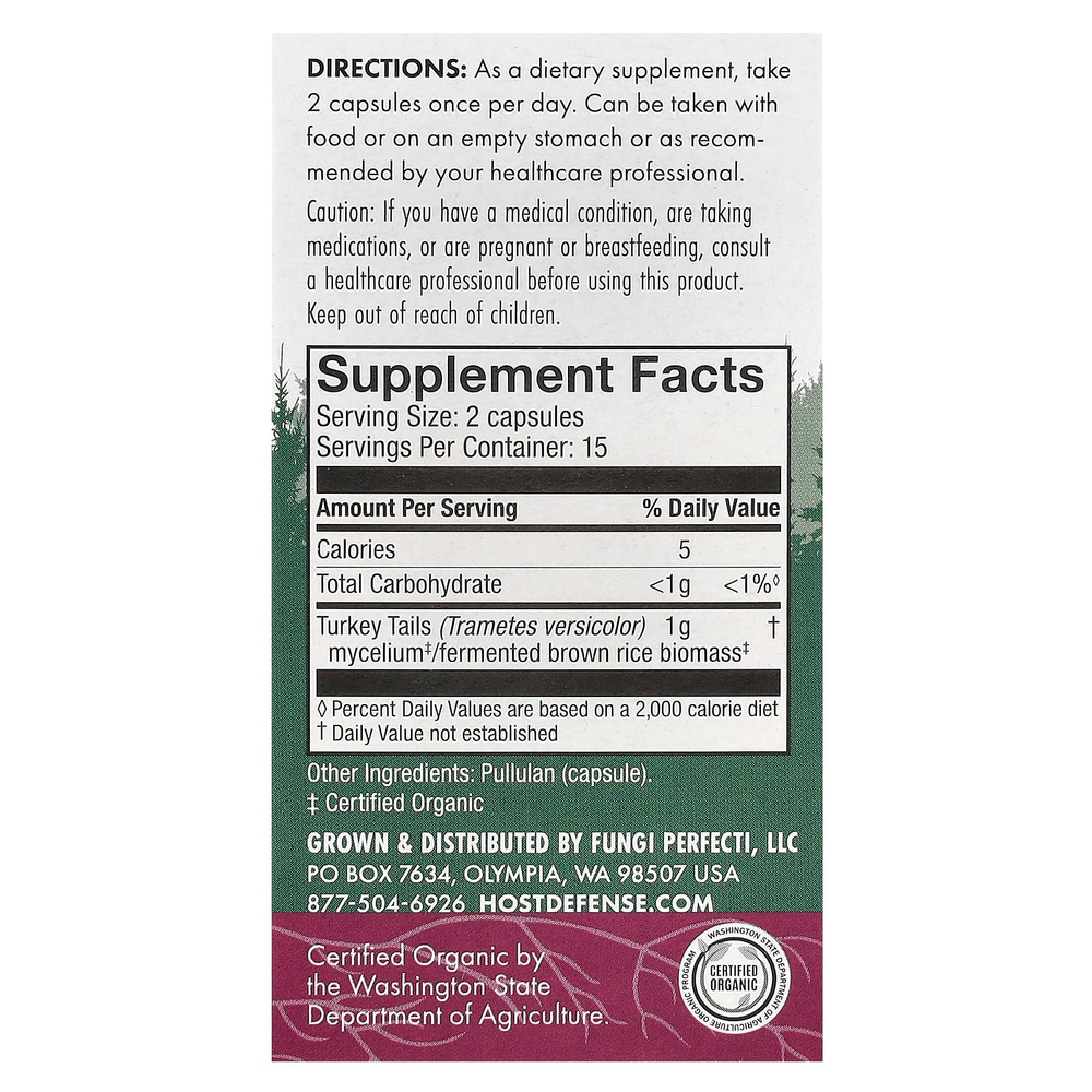 Host Defense, Mushrooms, трутовик разноцветный, 30 капсул (0,5 г в 1 капсуле)