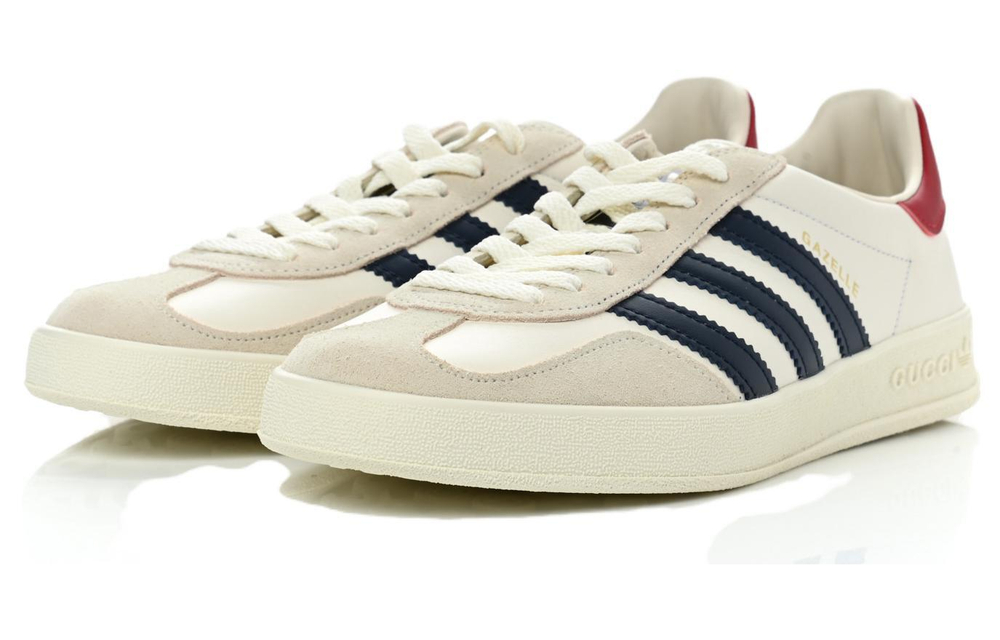 Adidas originals x GUCCI Gucci Gazelle suede leather classic three-striped decorative board shoes women's white