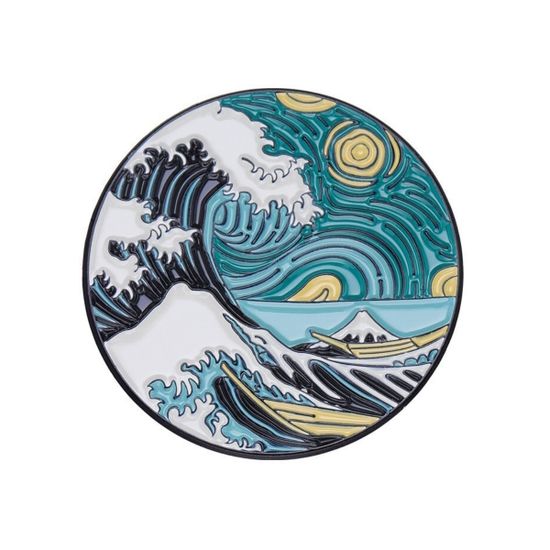 Значок металлический Большая волна в Канагаве в Звездной ночи, р-р 3см