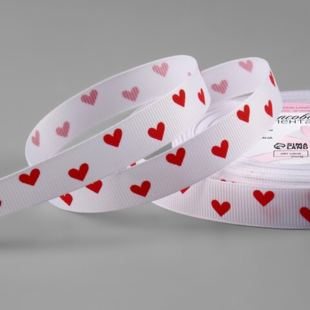 Лента репсовая 15мм, сердечки белый №01 АУ 9327061