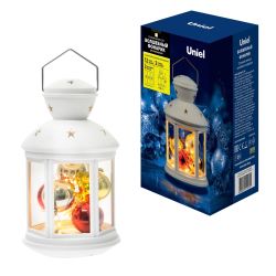ULD-L1220-012-TTB-WW WHITE Фонарь со светодиодной гирляндой внутри. на батарейке в комплект не входит. 12 светодиодов. Теплый белый свет. Режим мерцания. Белый корпус. 12x20 см. TM Uniel.