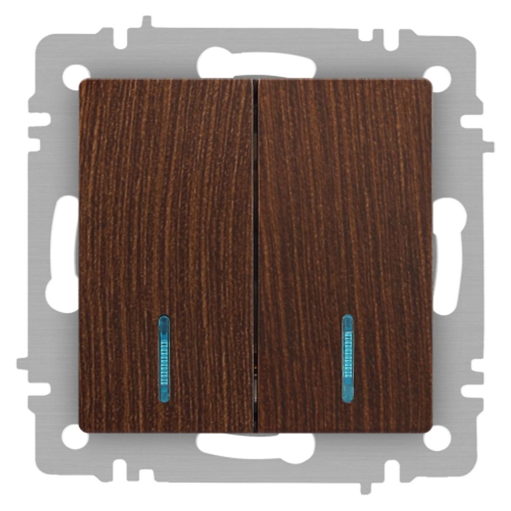 Выключатель Intro Accent 6-105-10 двойной с подсветкой, 10А-250В, IP20, СУ, AL/CU, венге | Intro