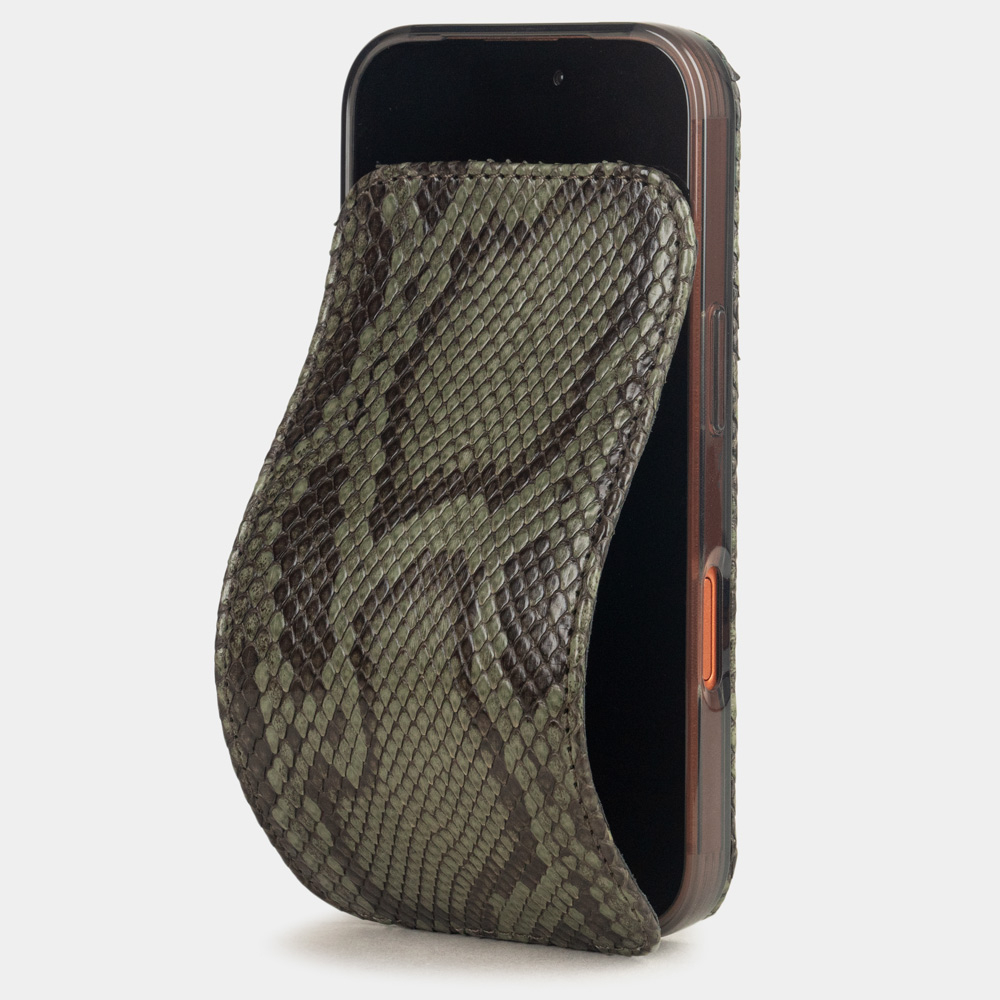Чехол для iPhone 17 Pro Max кожаный, питон зеленого цвета