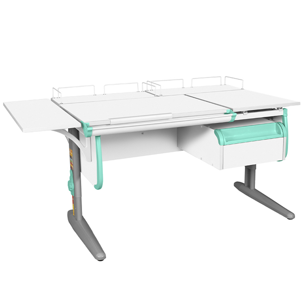 Растущая парта с навесной тумбой, задними и боковой полками Дэми СУТ 25-05-Б1 (1500×880 мм)