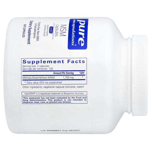 Pure Encapsulations, капсулы с МСМ, 250 капсул (850 мг в 1 капсуле)