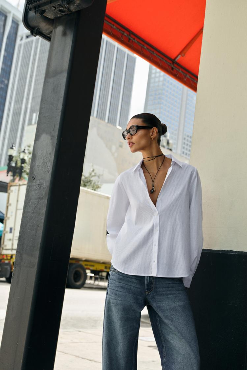 ZARA ХЛОПКОВАЯ РУБАШКА В ПОЛОСКУ, БЕЛЫЙ