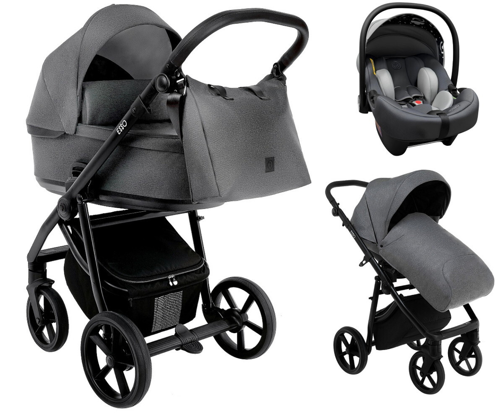 Детская коляска Roan Esso 2025 3 в 1 с автокреслом Tutis Elo Lux EduSky Grey ESS114/1 Grey/Black