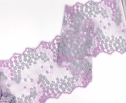 Кружево шантильи с ресничками, 22 см, лаванда/серый, купон (3 м), SK-1104
