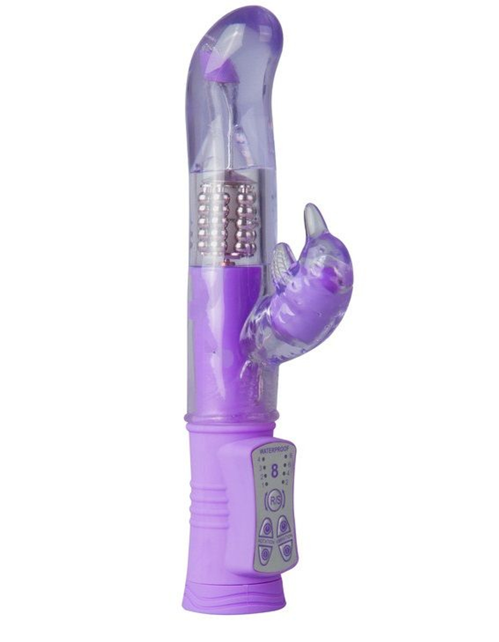 Фиолетовый вибратор Dolphin Diver с клиторальным отростком - 22 см. (Цвет: фиолетовый)