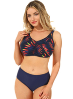 Раздельный купальник: принтованный лиф и высокие плавки (Размер: D/L) (Цвет: синий с черным)
