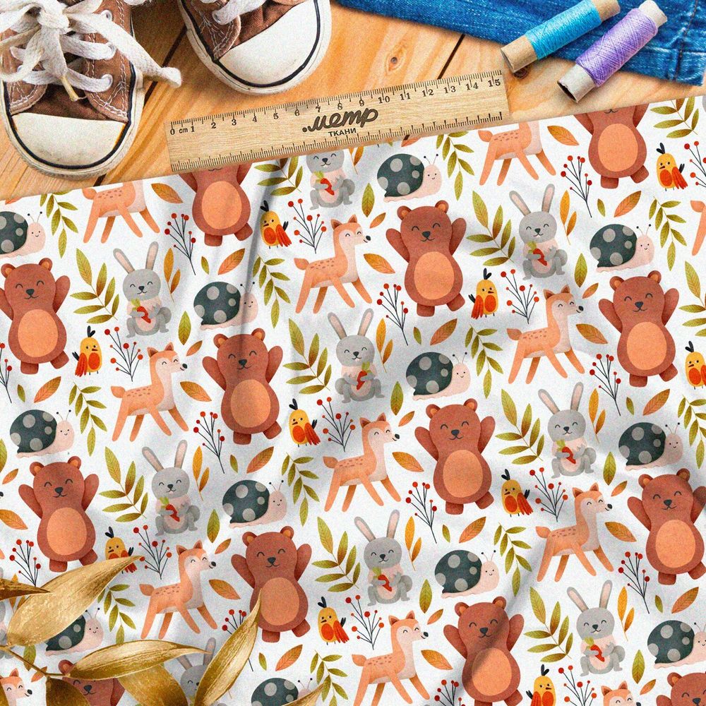 Ткань флис радостные животные в лесу